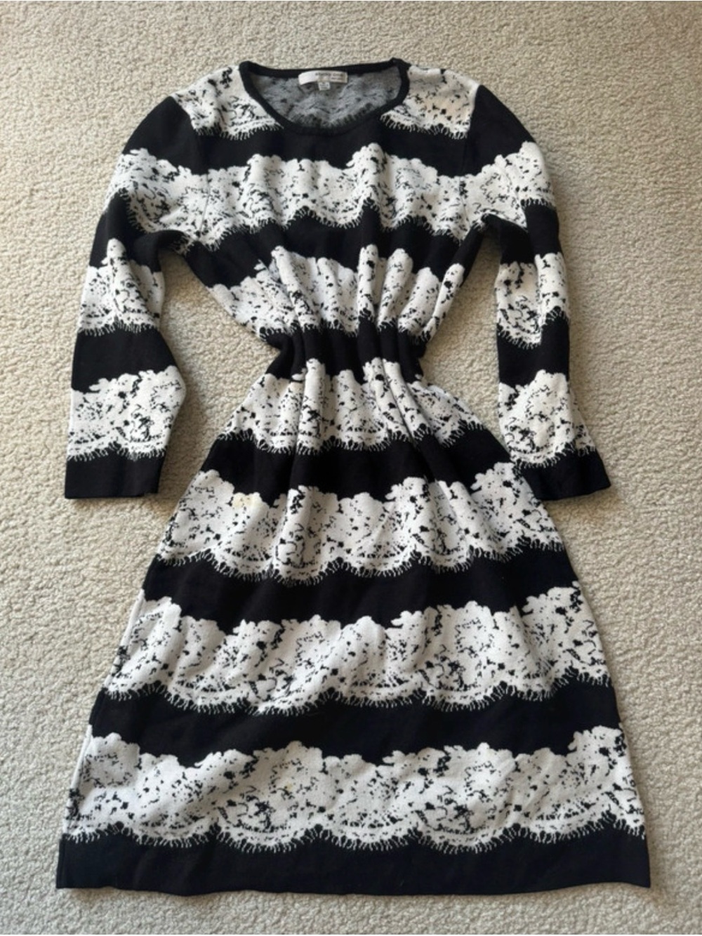 Studio One Black and White Long Sleeve Striped Knit sexy soft dress